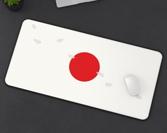 Minimal Japanese Flag Desk Mat with Cherry Blossom Accents – Large Extended Mouse Pad