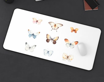 Watercolor Butterflies Desk Mat | Minimal Botanical Butterfly Pattern