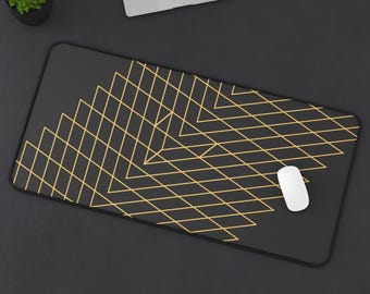 Geometric Gold Line Pattern Desk Mat | Modern Minimalist Office Mouse Pad