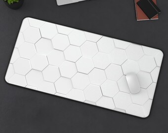 White Hexagon Pattern Desk Mat | Minimal Geometric Mousepad
