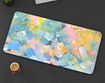 Abstract Pastel Floral Desk Mat | Colorful Brushstroke Mousepad Mat