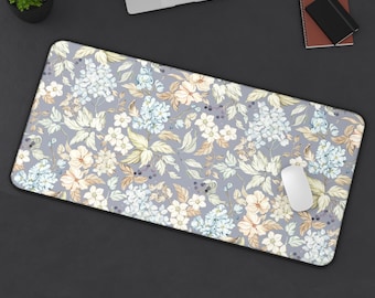 Vintage Floral Pattern Desk Mat | Hydrangea Blossom Mousepad Deskpad