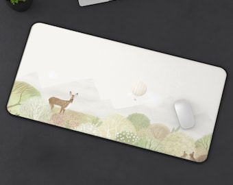 Calming Mountain Landscape Desk Mat | Deer Scene, Nature Mouse Pad