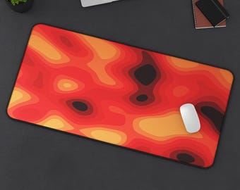Abstract Lava Flow Desk Mat | Red Orange Topographic Mouse Pad