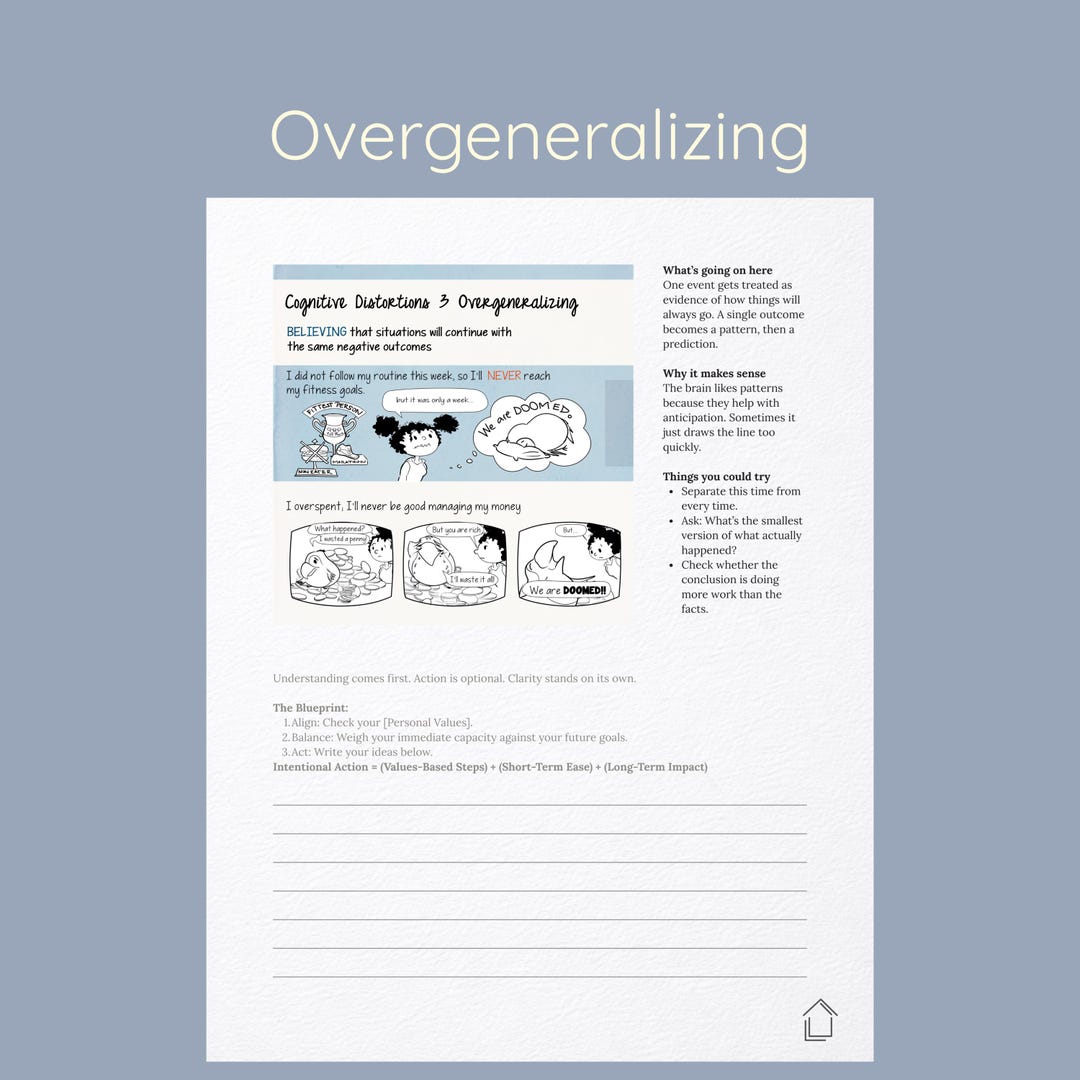 Overloaded Confusing Worksheet Example CBT Cognitive Distortions Worksheet for Overgeneralizing - Etsy