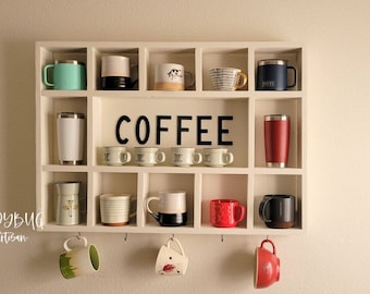 Wall Mounted Coffee/Tea/Mate Mugs Rack. Coffee Cup Holder. Tea Rack. Storage for coffe mugs. Cubby Hole Rack. Mugs/Cups display. Mate storag