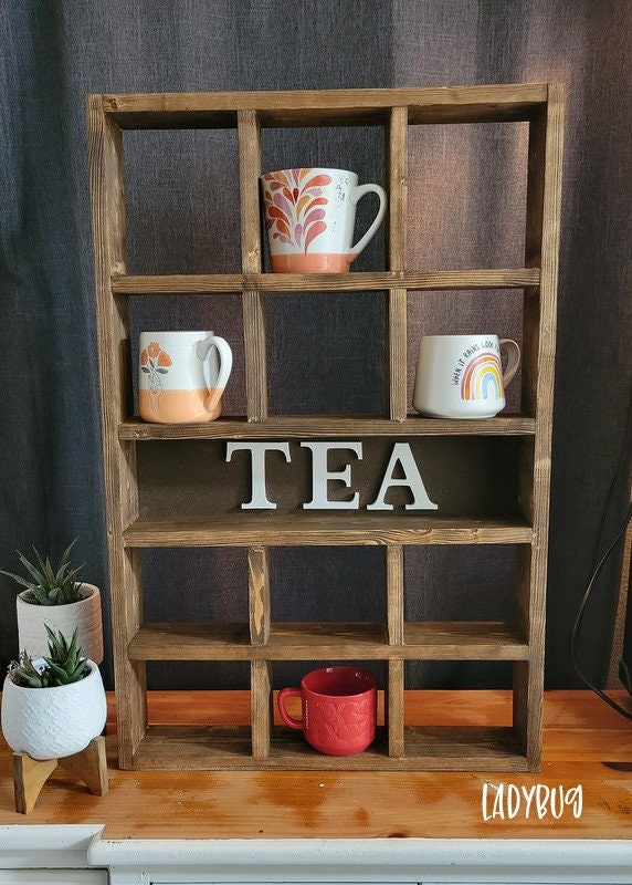 TRSPCWR Coffee Mug Rack with Storage Shelf, Rustic Wood Coffee Mug Holder  Wall Mounted with 16 Hooks, Coffee Cup Holder for Mugs Tea Cups Display and