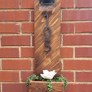 Rustic Address sign with planter box. Wood address sign. Address panel. House wood sign. Address box.