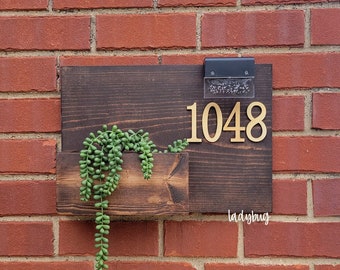 Rustic Address sign with planter box. Wood address sign. Address panel. House wood sign. Address box.