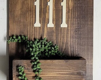 Rustic Address sign with planter box. Wood address sign. Address panel. House wood sign. Address box.