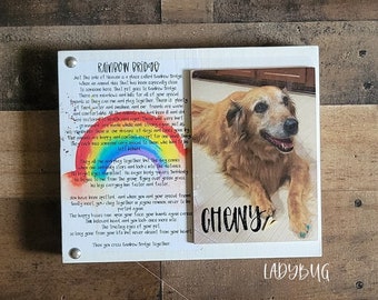 Rainbow Bridge Poem. Dog memories. Dog Memorial. Block and picture with name.