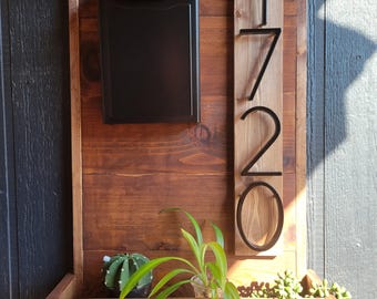 Rustic Address sign with planter box and Mailbox. Wood address sign. Address panel. House wood sign. Address box.