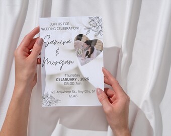 Boho Invitation Template with Photo, Editable Minimalist Invite, Modern Canva Printable, Instant Download