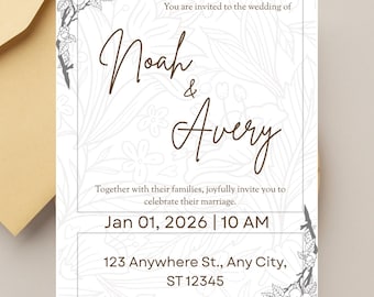 Editable Boho Wedding Invitation Template  | Printable 5x7 A5 | Canva Template