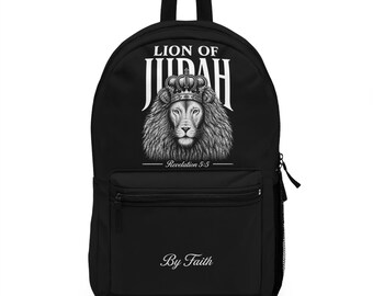 Lion of Judah Christian Backpack | Revelation 5:5 Faith Backpack | Original Lion Artwork | By Faith Bible Bag