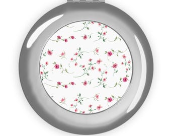 Vintage Floral Compact Mirror | Pink Flower Pocket Mirror | Feminine Makeup Mirror | Gift for Her