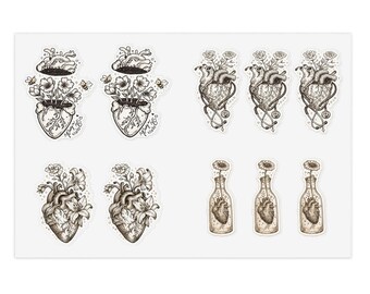 Anatomical Heart Botanical Sticker Sheets | Vintage Medical Art Stickers