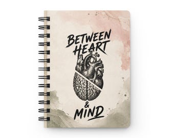 Between Heart / Mind Spiral Journal | Anatomical Heart & Brain Notebook | Lined 5x7 Journal