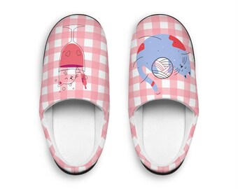 Cat Lover Indoor Slippers | Pink Checkers