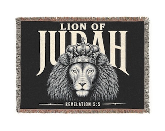 Lion of Judah Woven Blanket | Revelation 5:5 Christian Tapestry Throw | Original Hand-Drawn Lion Art | Faith Home Decor