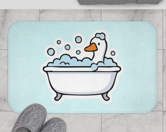 Duck in Bubble Bath Bath Mat | Cute Bathroom Decor, Pastel Blue