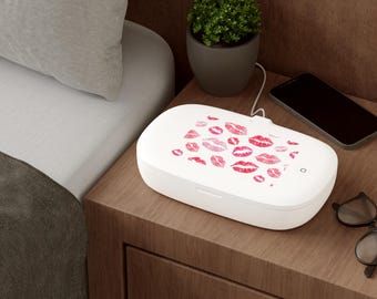 Kiss Print UV Phone Sanitizer & Wireless Charger | Lip Print Charging Station | Tech Gift for Her