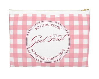 God First Script Accessory Pouch | Pink Faith Cosmetic Bag