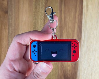 Cute Switch Charm Keychain | Kawaii Nintendo Keychains | Red Aluminum | Nintendo Switch Accessories | Double Sided | Gift for Gamer