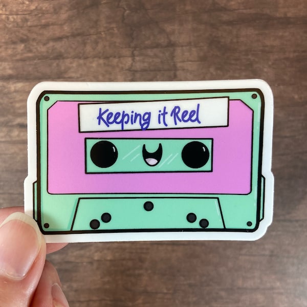 Keeping it Reel Cassette Tape WEATHER PROOF Sticker / Cute Vinyl/ Skate Art/ Paper & Party Supplies/ Car/ Laptop Keep it Real