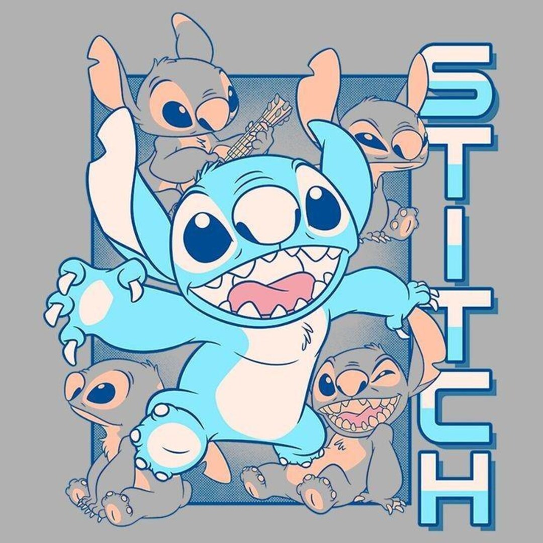 Stitch Character Rng Stitch Character Collage PNG, Multiple Poses Stitch Typography Design ...