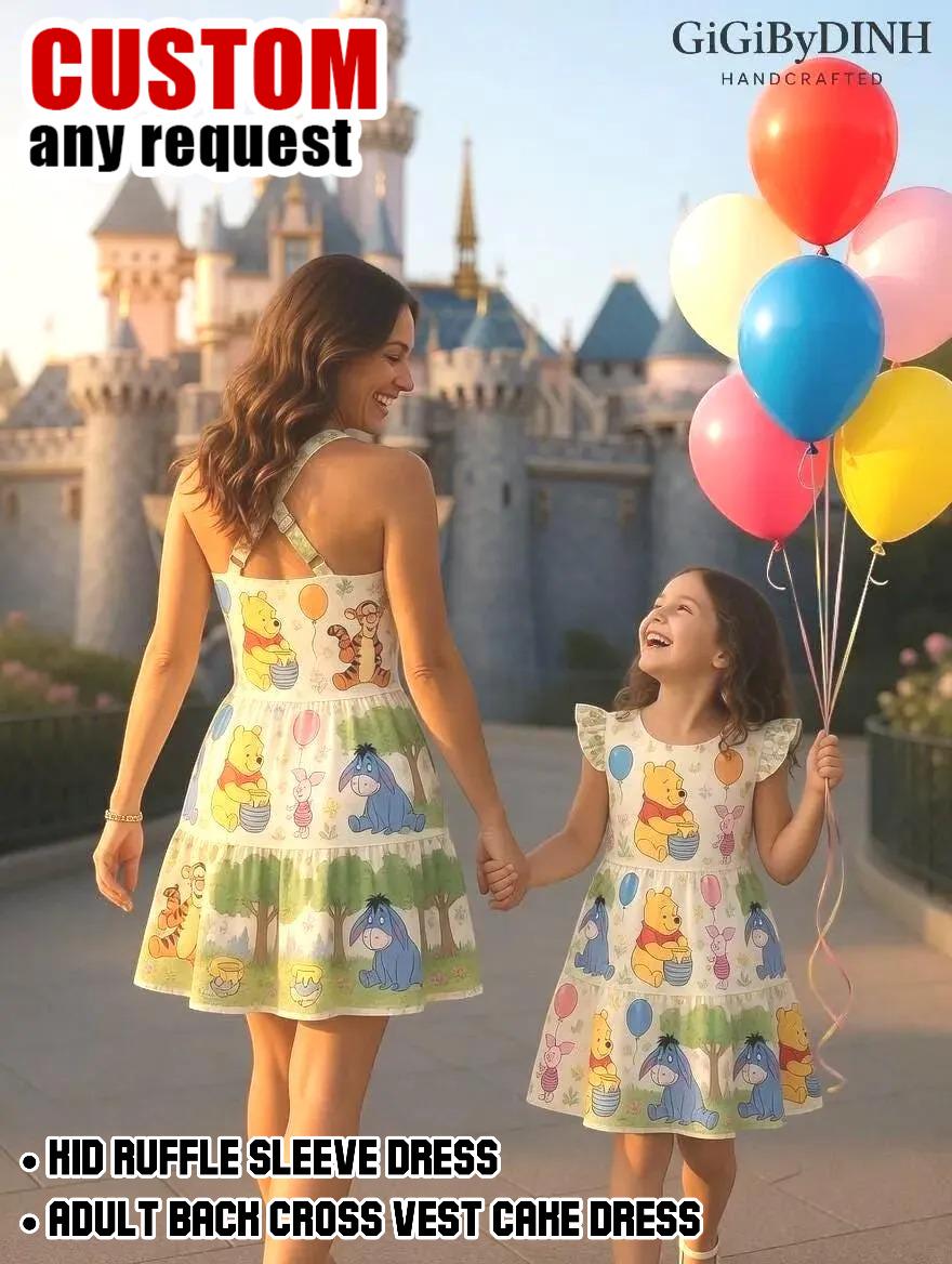 Discover Custom Winnie the Pooh Mommy and Me Dress Matching Outfit Personalized Disney Pooh Bear Twirl Dresses Mom Daughter Theme Park