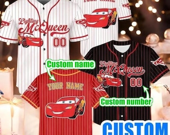 Personalized Lightning McQueen Baseball Jersey, Custom Kids Youth Adult Cars Jersey, Matching Family Birthday Outfit, Name & Number Shirt