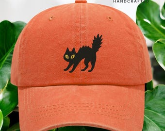 Funny Cat Embroidered Baseball Hat, Vintage Washed Cotton  display picture 2