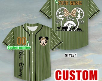 Custom Safari Mickey Mouse & Minnie Mouse Baseball Jersey – Personalized Animal Kingdom Family Matching Shirt