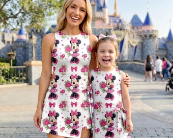 Minnie Mouse Matching Family Dress, Disney Minnie Mom and Daughter Dress Set, Minnie Floral Tennis Dress, Mommy and Me Disney Outfit