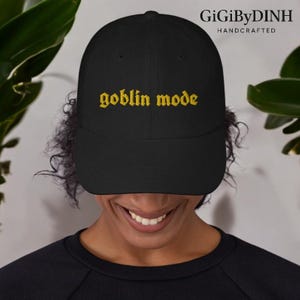 Goblin Mode Hat, Funny Embroidered Dad Hat, Black Baseball Cap, TikTok Trend Hat, Streetwear Aesthetic Gift, Washed Cap