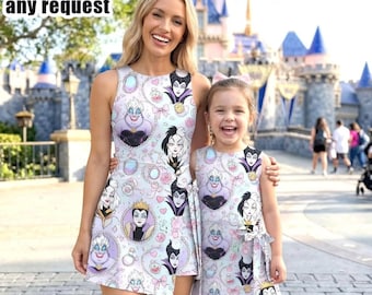 Mommy and Me Villains Dress, Evil Queen Ursula Maleficent Inspired Matching Outfit, Kids & Women Tennis Dress