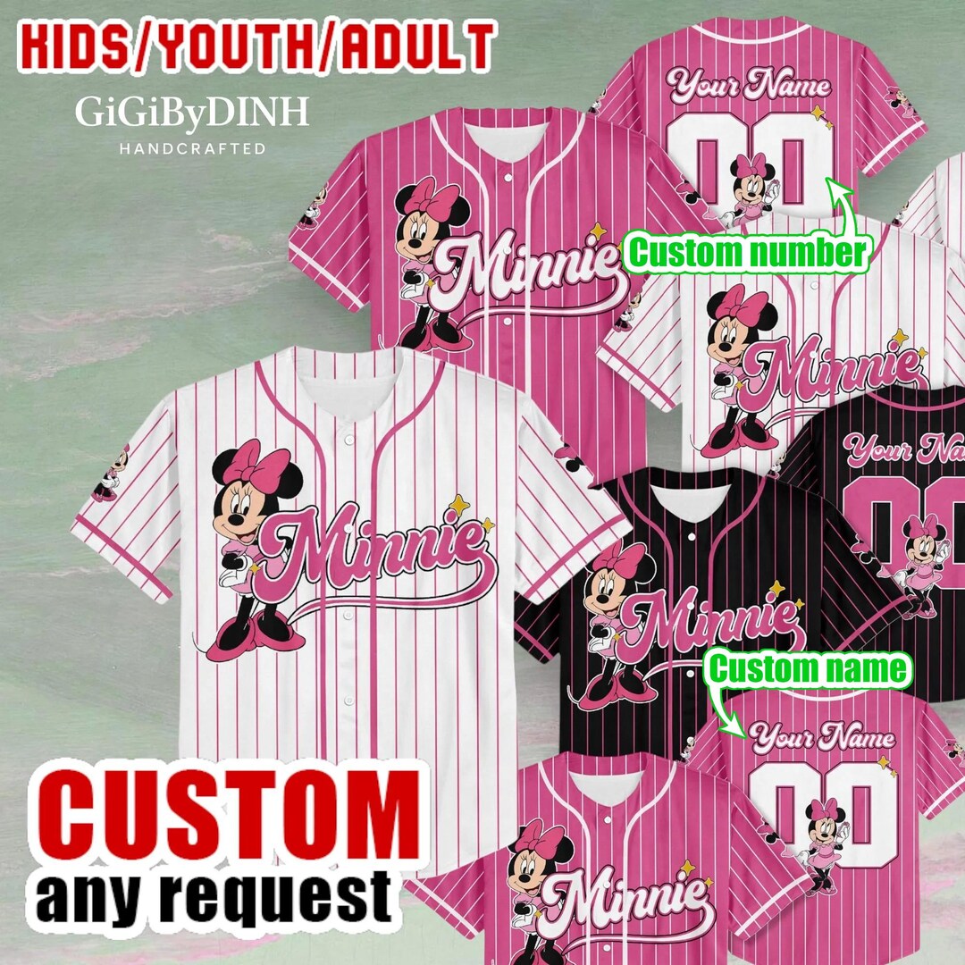Minnie Baseball Custom Minnie Baseball Jersey, Personalized Minnie Mouse Shirt, Kids ...
