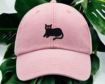 Funny Cat Embroidered Baseball Hat, Vintage Washed Cotton 