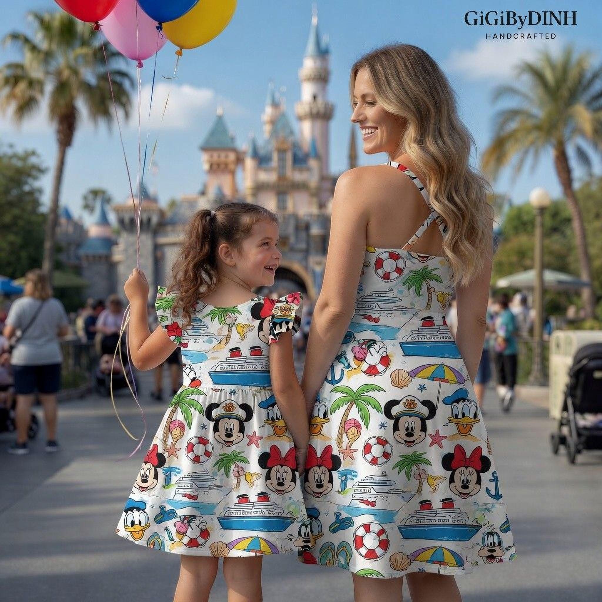Discover Mommy and Me Mickey Mouse & Minnie Mouse Dress, Family Matching Disney Vacation Outfit, Mother Daughter Beach Theme Dress