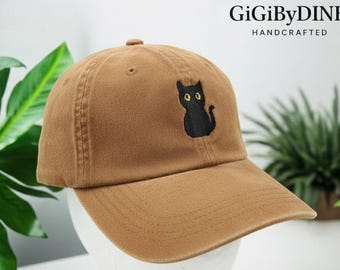 Funny Cat Embroidered Baseball Hat, Vintage Washed Cotton  display picture 1