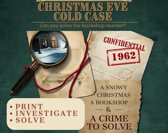 Cold Case File kerstmoordmysteriespel, printbaar detectivespel uit 1962, spel voor een romantische avond, direct te downloaden.