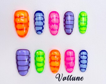 Neon Jelly Press On Nails | Y2K Festival Nails | Bright Colorful Rave Nails | Summer Neon Nail Set