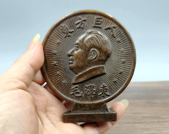 Pure copper Retro Chinese Zedong Mao badge/home desktop ornament
