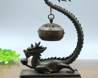 Pure copper retro   dragon  incense burner / home desktop craft decoration.