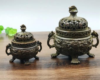 Pure copper vintage mini Dragon incense burner / home decor ornament