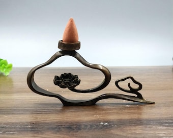 Pure copper vintage Auspicious Clouds and Lotus Flowers incense burner / home decor ornament