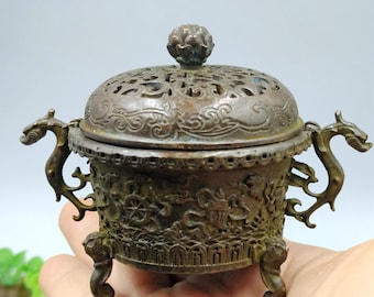 Pure copper retro Elephant-footed dragon with ears  incense burner/home offering ornament