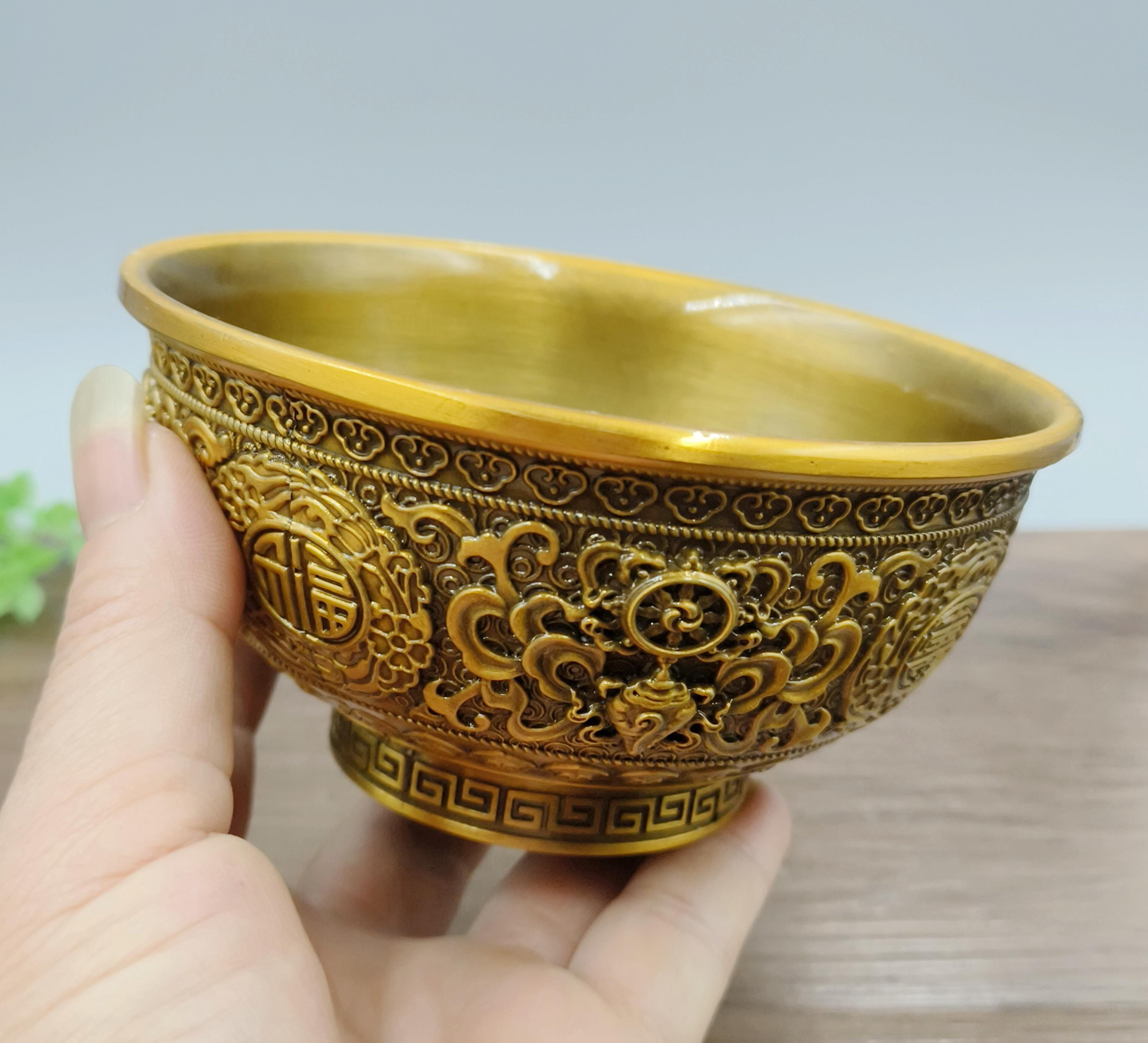 Pure Copper Retro Auspicious Eight Treasures Longevity Bowl