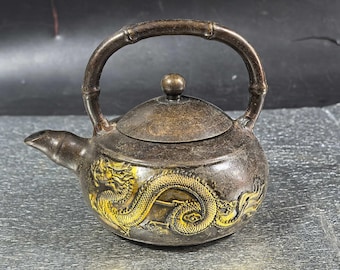 Pure Copper Retro  old-fashioned Dragon Phoenix Teapot ornament/home desktop Crafts decoration